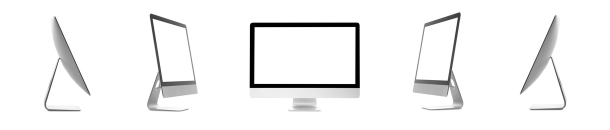 Image of Computer monitor with blank screens isolated on white, collage