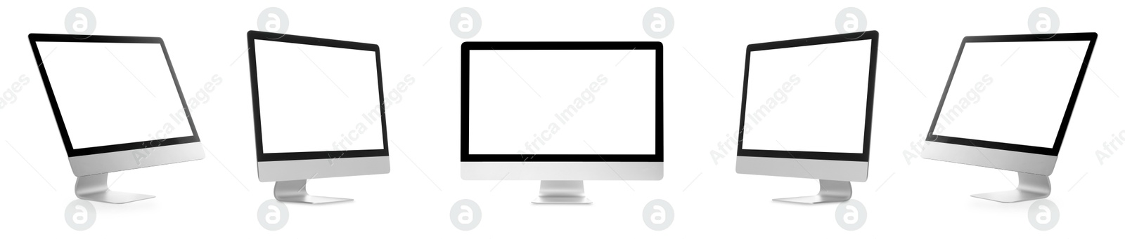 Image of Computer monitor with blank screens isolated on white, collage