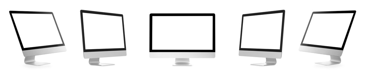 Image of Computer monitor with blank screens isolated on white, collage