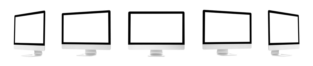 Image of Computer monitor with blank screens isolated on white, collage