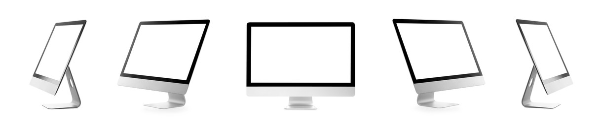 Image of Computer monitor with blank screens isolated on white, collage