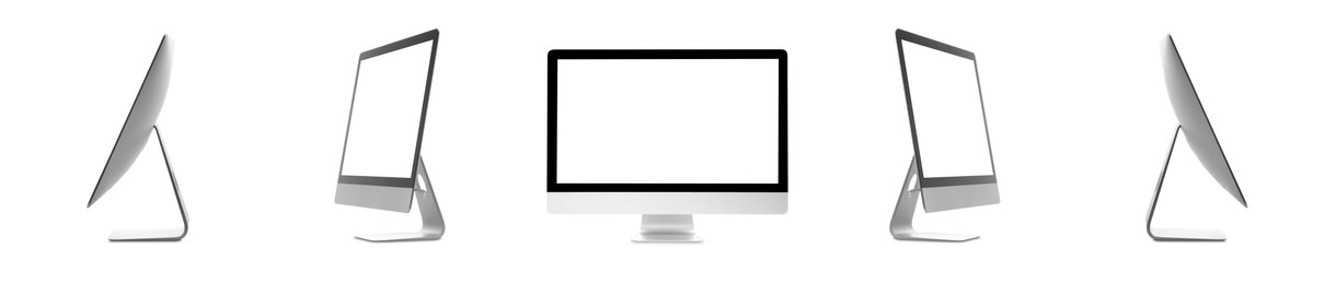 Image of Computer monitor with blank screens isolated on white, collage