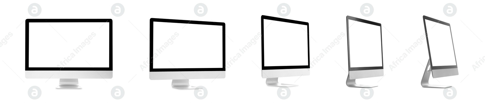 Image of Computer monitor with blank screens isolated on white, collage