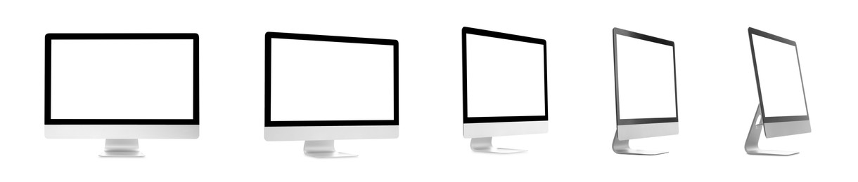 Computer monitor with blank screens isolated on white, collage