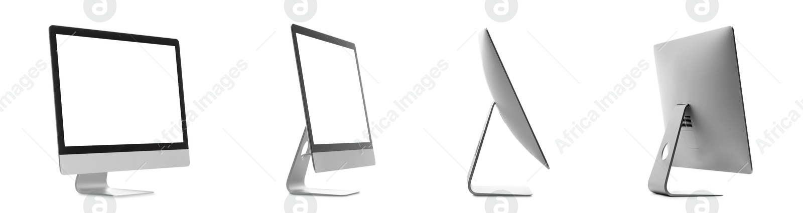 Image of Computer monitor with blank screens isolated on white, collage