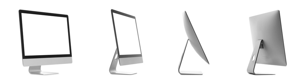 Image of Computer monitor with blank screens isolated on white, collage