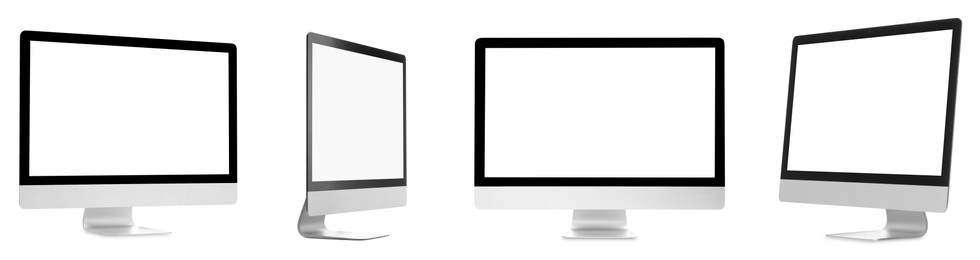 Image of Computer monitor with blank screens isolated on white, collage