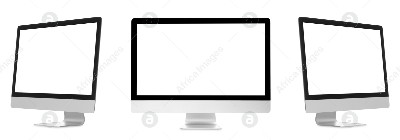 Image of Computer monitor with blank screens isolated on white, collage