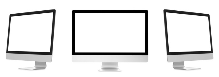 Image of Computer monitor with blank screens isolated on white, collage