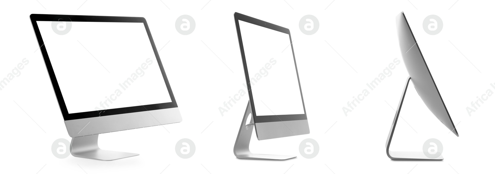 Image of Computer monitor with blank screens isolated on white, collage