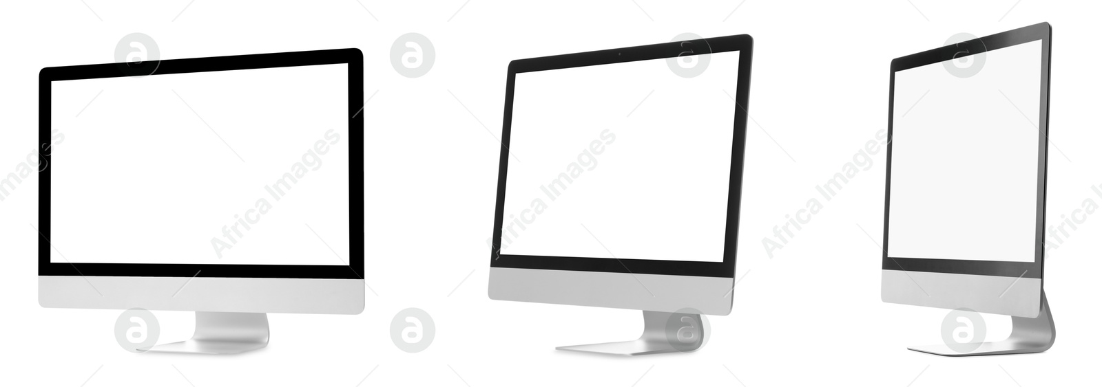 Image of Computer monitor with blank screens isolated on white, collage