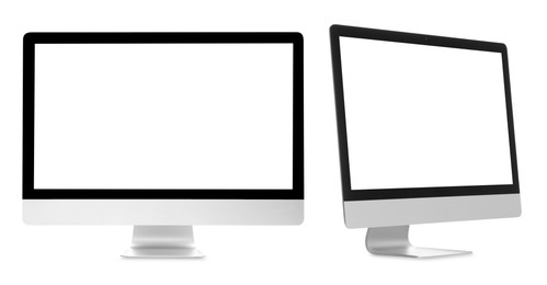 Image of Computer monitor with blank screens isolated on white, collage