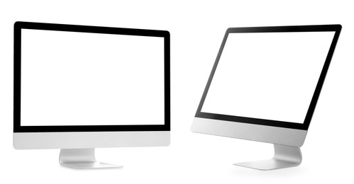 Image of Computer monitor with blank screens isolated on white, collage