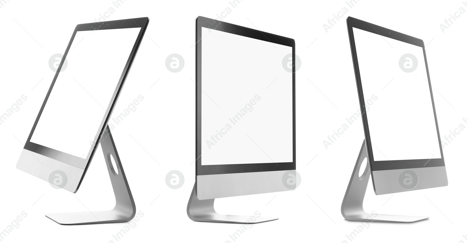 Image of Computer monitor with blank screens isolated on white, collage