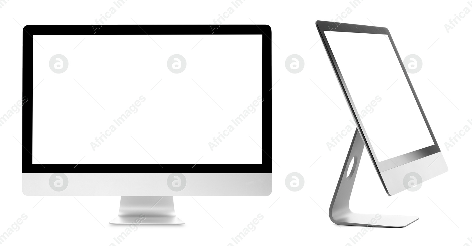 Image of Computer monitor with blank screens isolated on white, collage