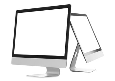 Image of Computer monitor with blank screens isolated on white, collage