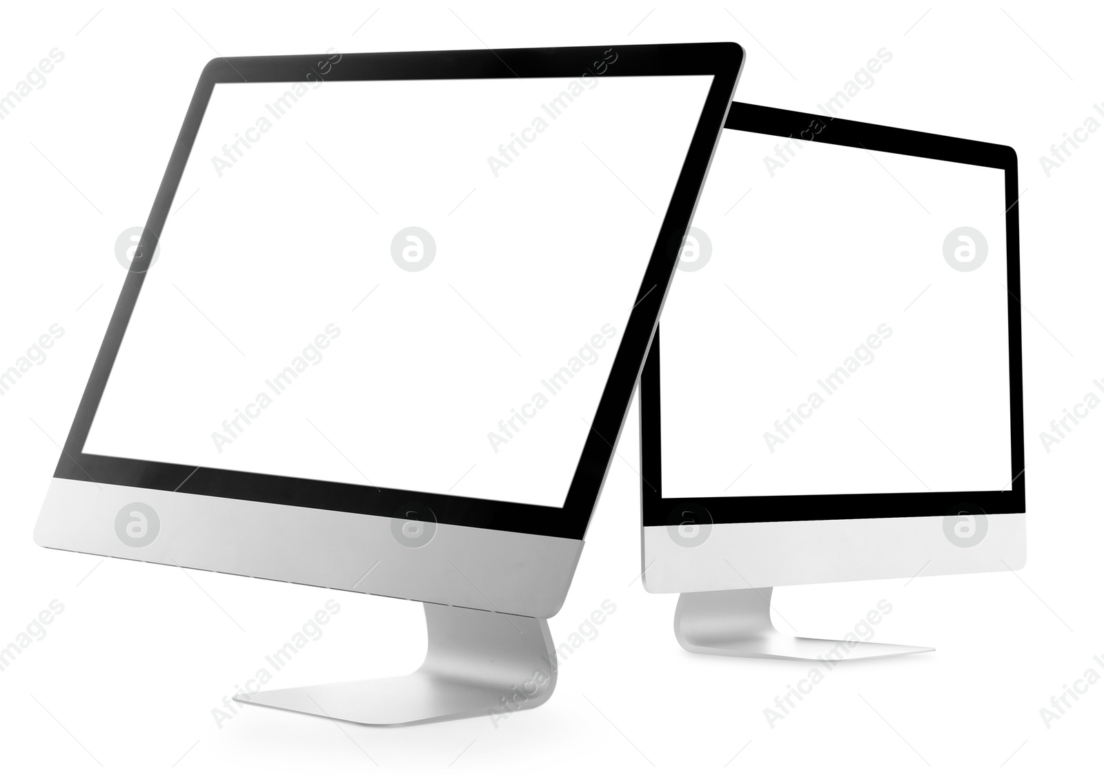 Image of Computer monitor with blank screens isolated on white, collage