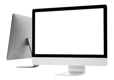 Image of Modern computer monitor isolated on white, collage