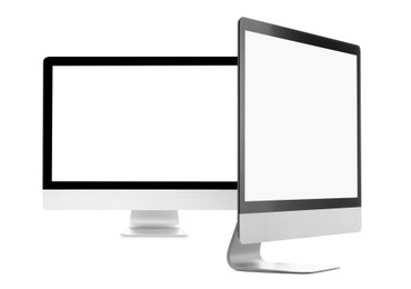 Image of Computer monitor with blank screens isolated on white, collage