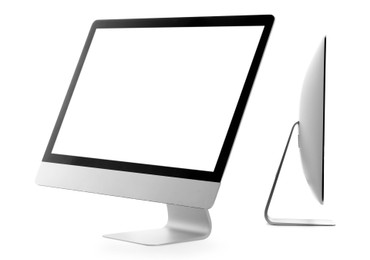 Image of Modern computer monitor isolated on white, collage