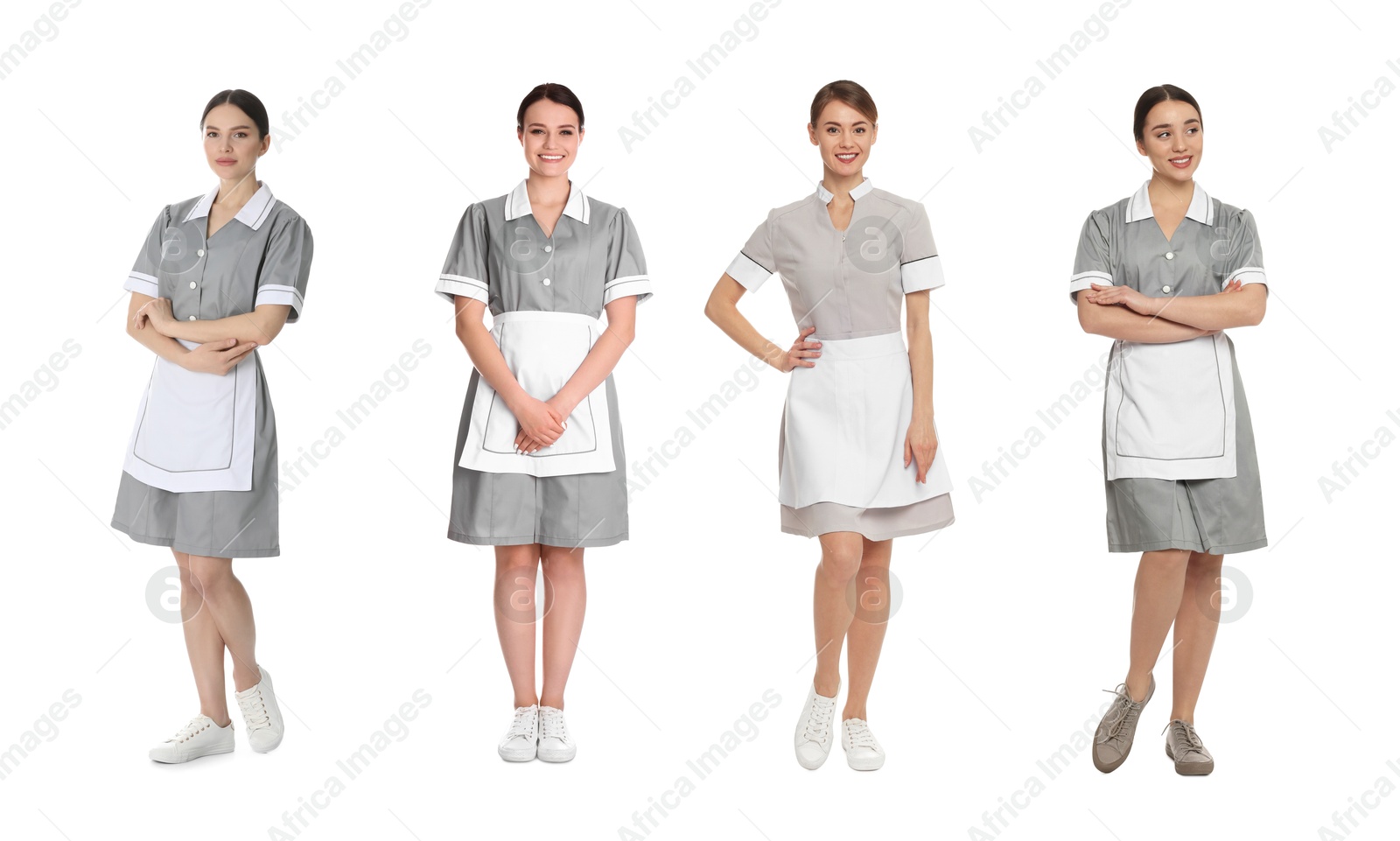 Image of Cleaning service workers on white background, set