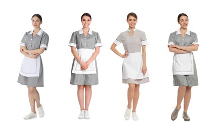 Image of Cleaning service workers on white background, set