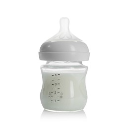 Photo of Feeding bottle with milk isolated on white