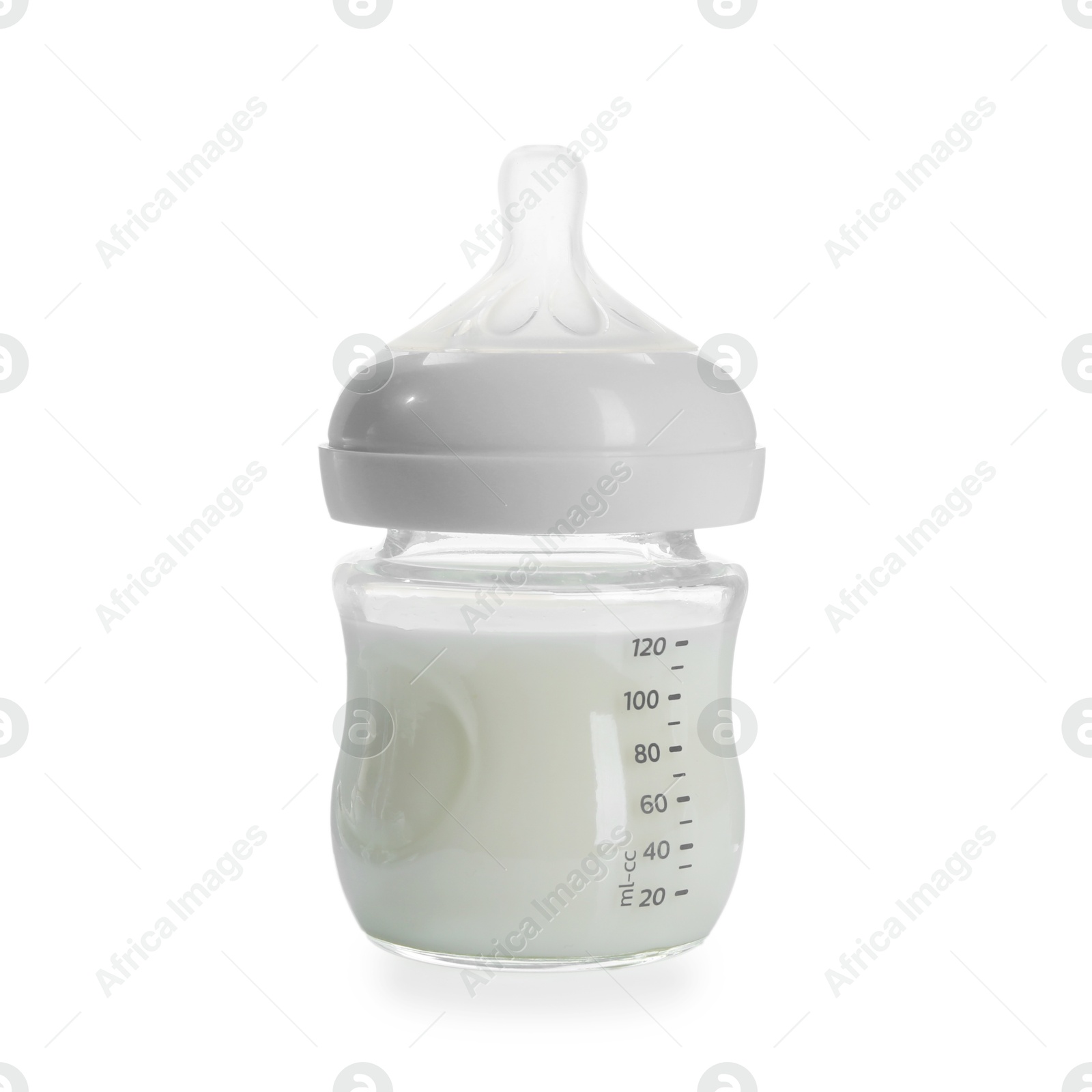 Photo of Feeding bottle with milk isolated on white