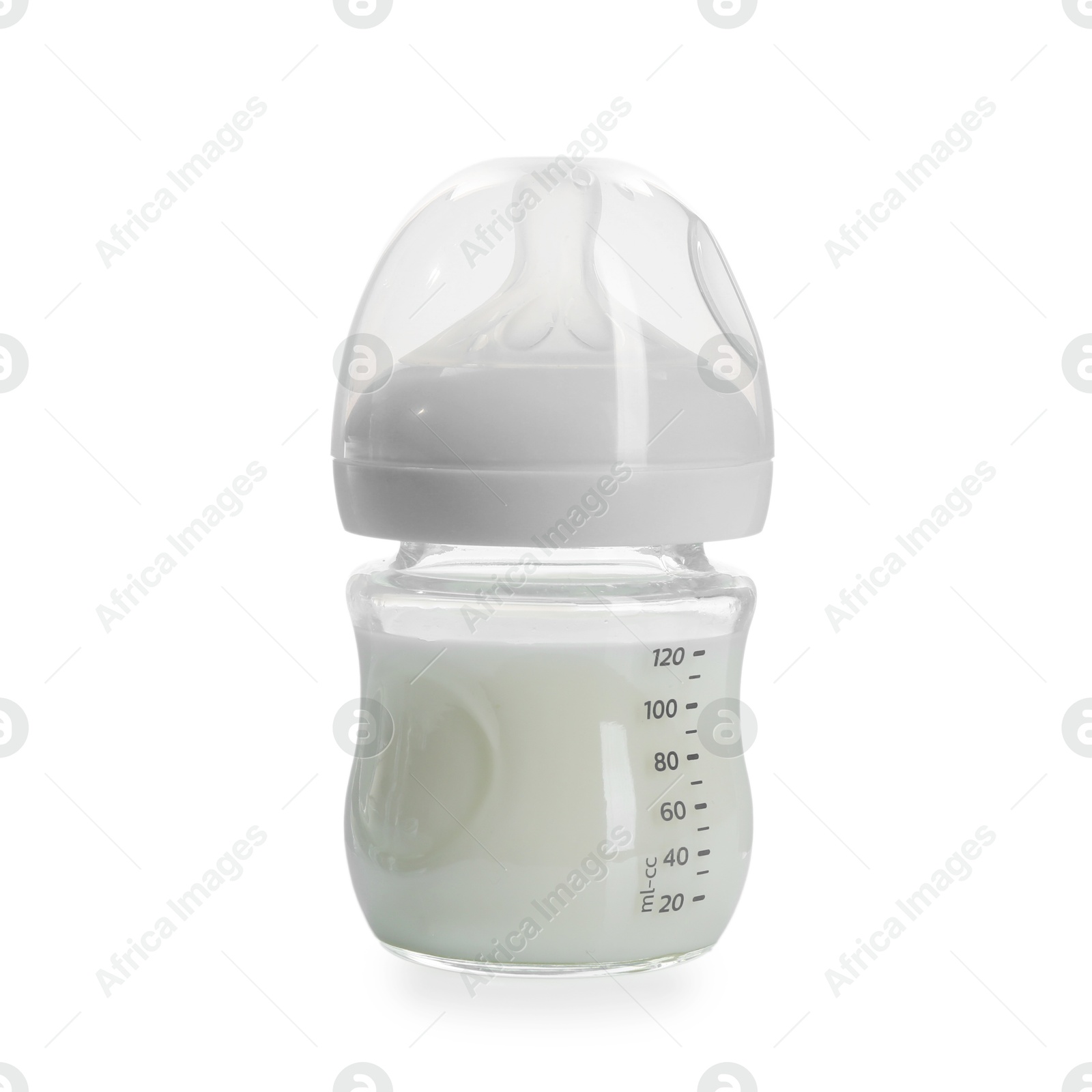 Photo of Feeding bottle with milk isolated on white