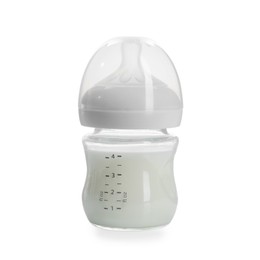 Photo of Feeding bottle with milk isolated on white