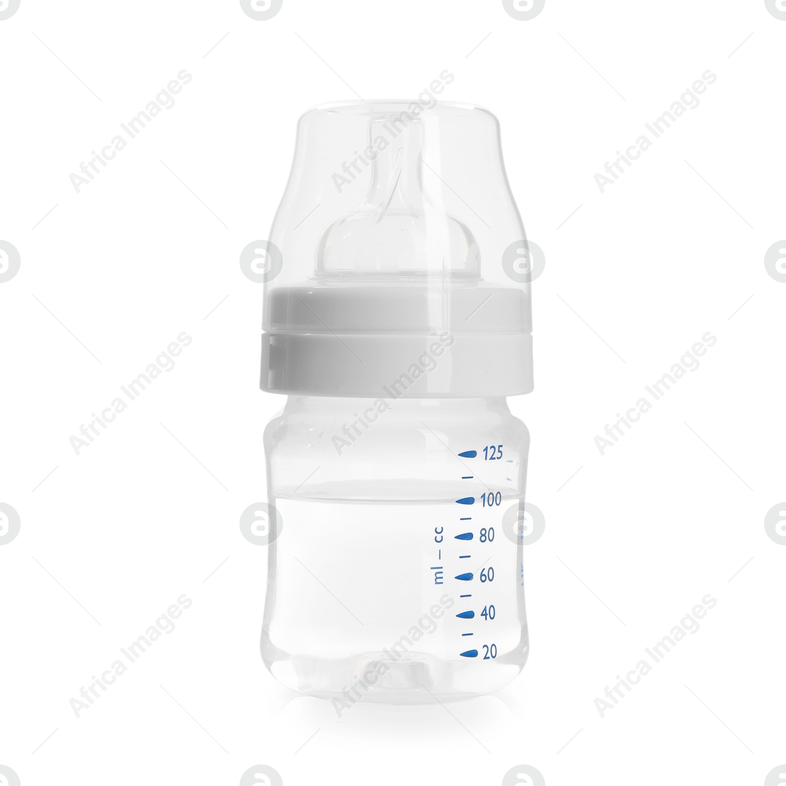 Photo of Feeding bottle with water isolated on white