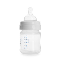 Photo of One empty feeding bottle isolated on white