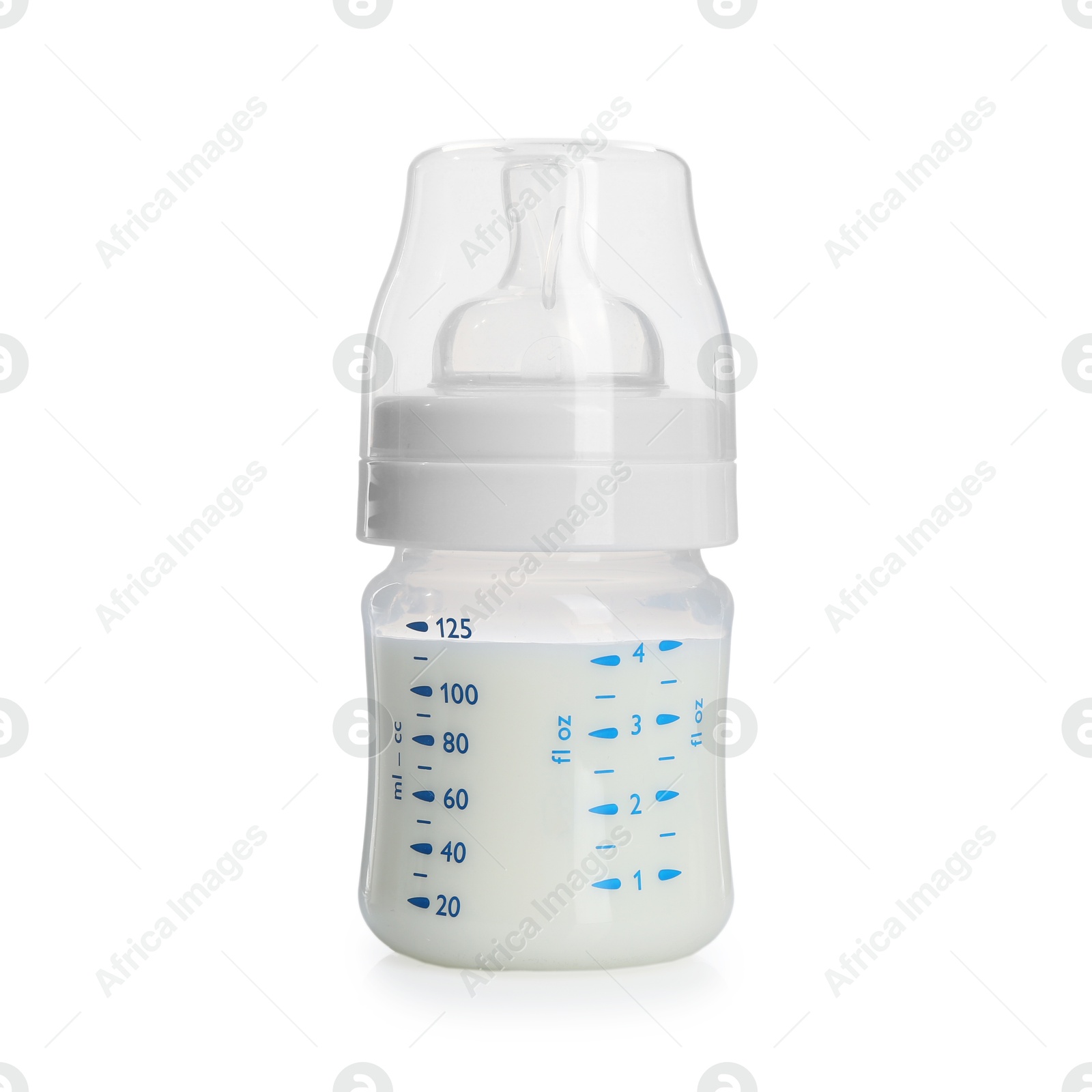 Photo of Feeding bottle with milk isolated on white