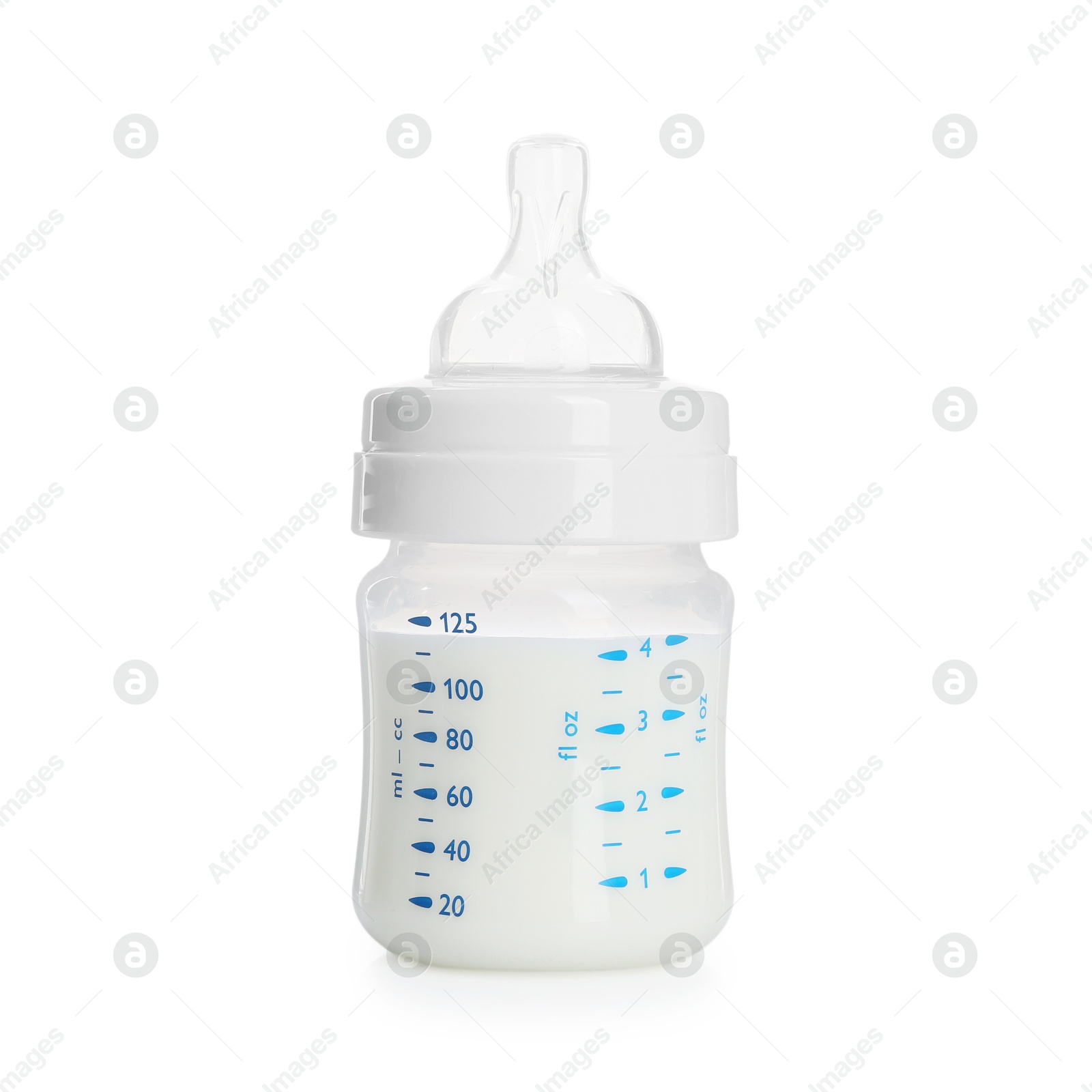 Photo of Feeding bottle with milk isolated on white