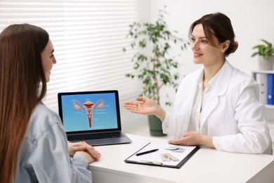 Photo of Contraception. Woman having appointment with gynecologist in clinic