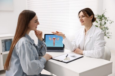 Photo of Contraception. Woman having appointment with gynecologist in clinic