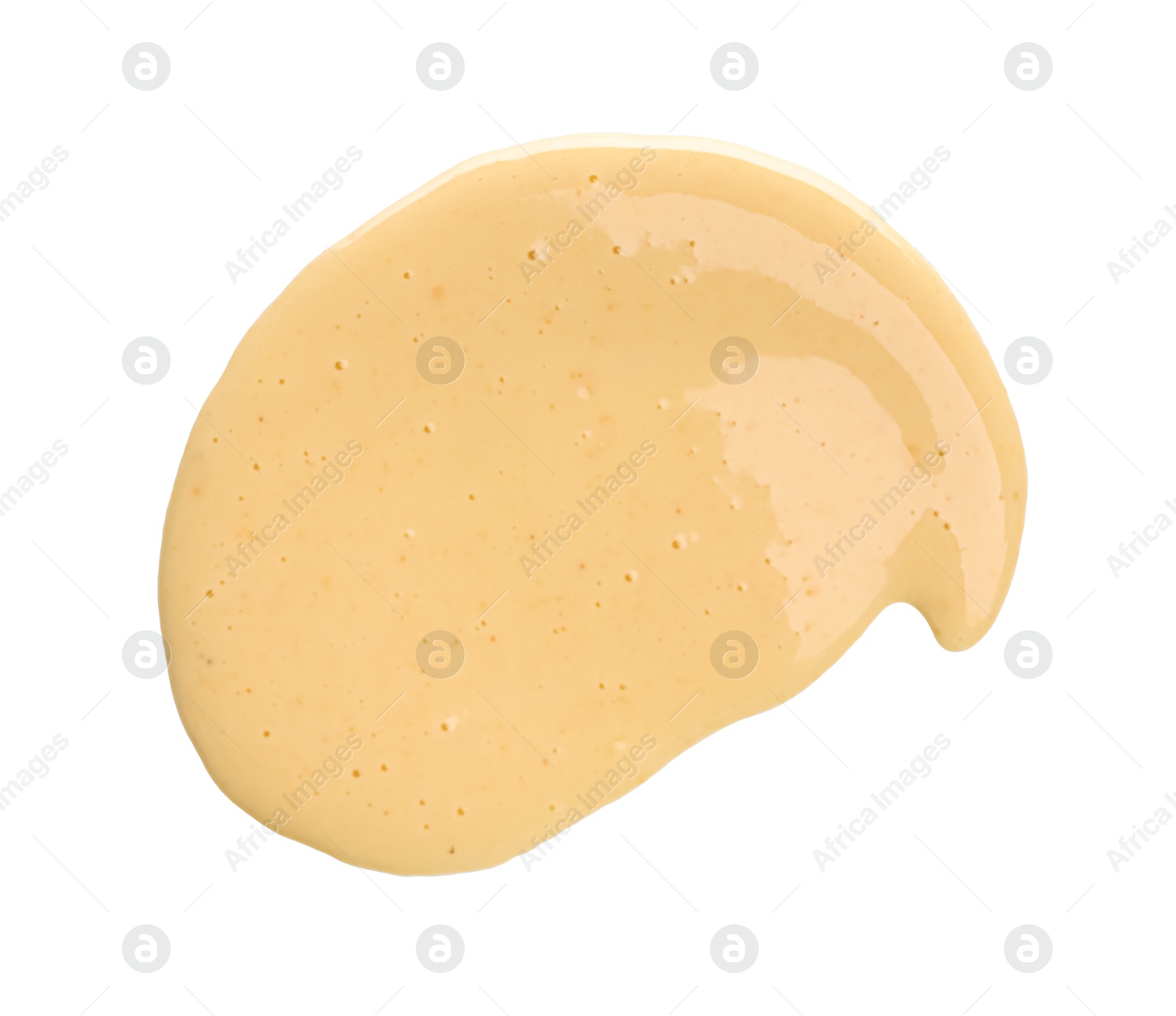 Photo of Tasty cheese sauce isolated on white, top view
