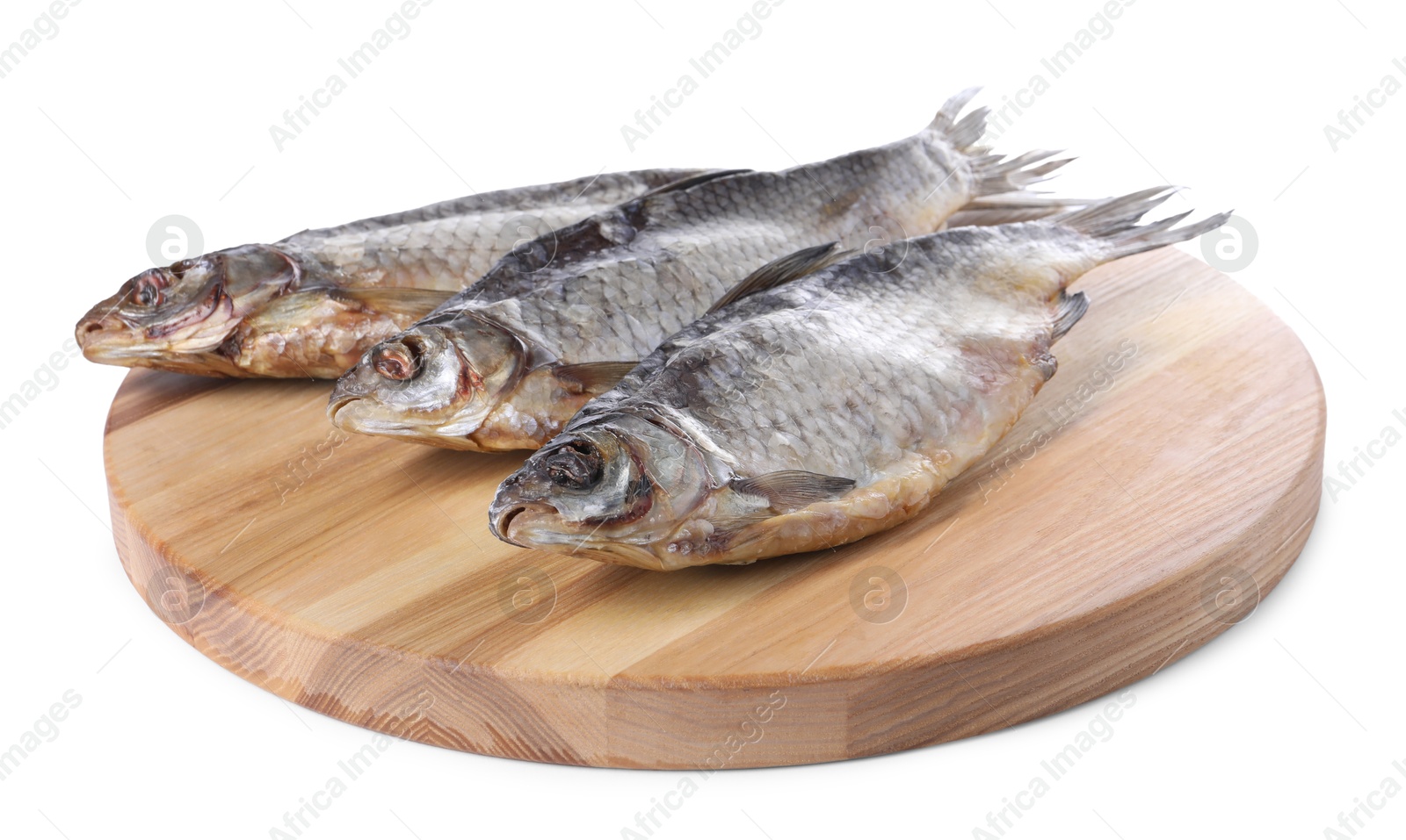 Photo of Dried salted roach fish isolated on white