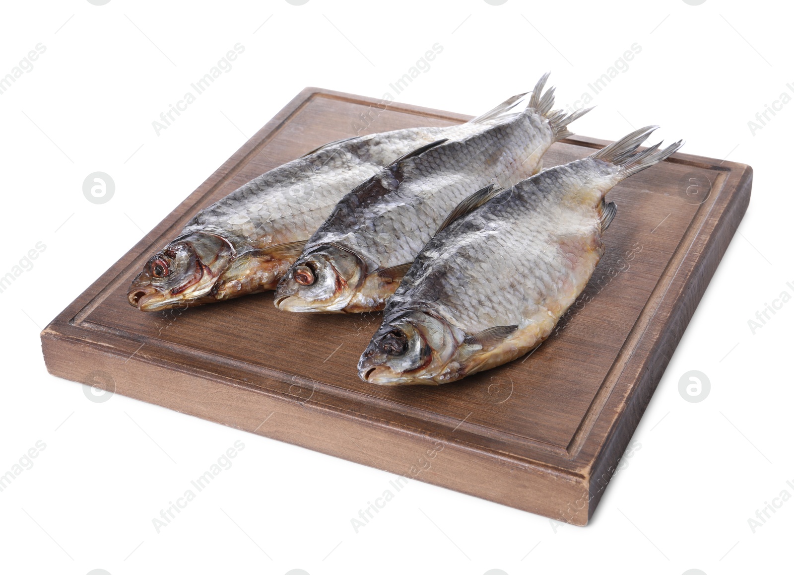 Photo of Dried salted roach fish isolated on white