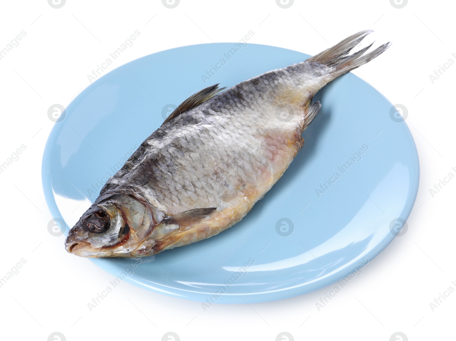 Photo of Dried salted roach fish isolated on white