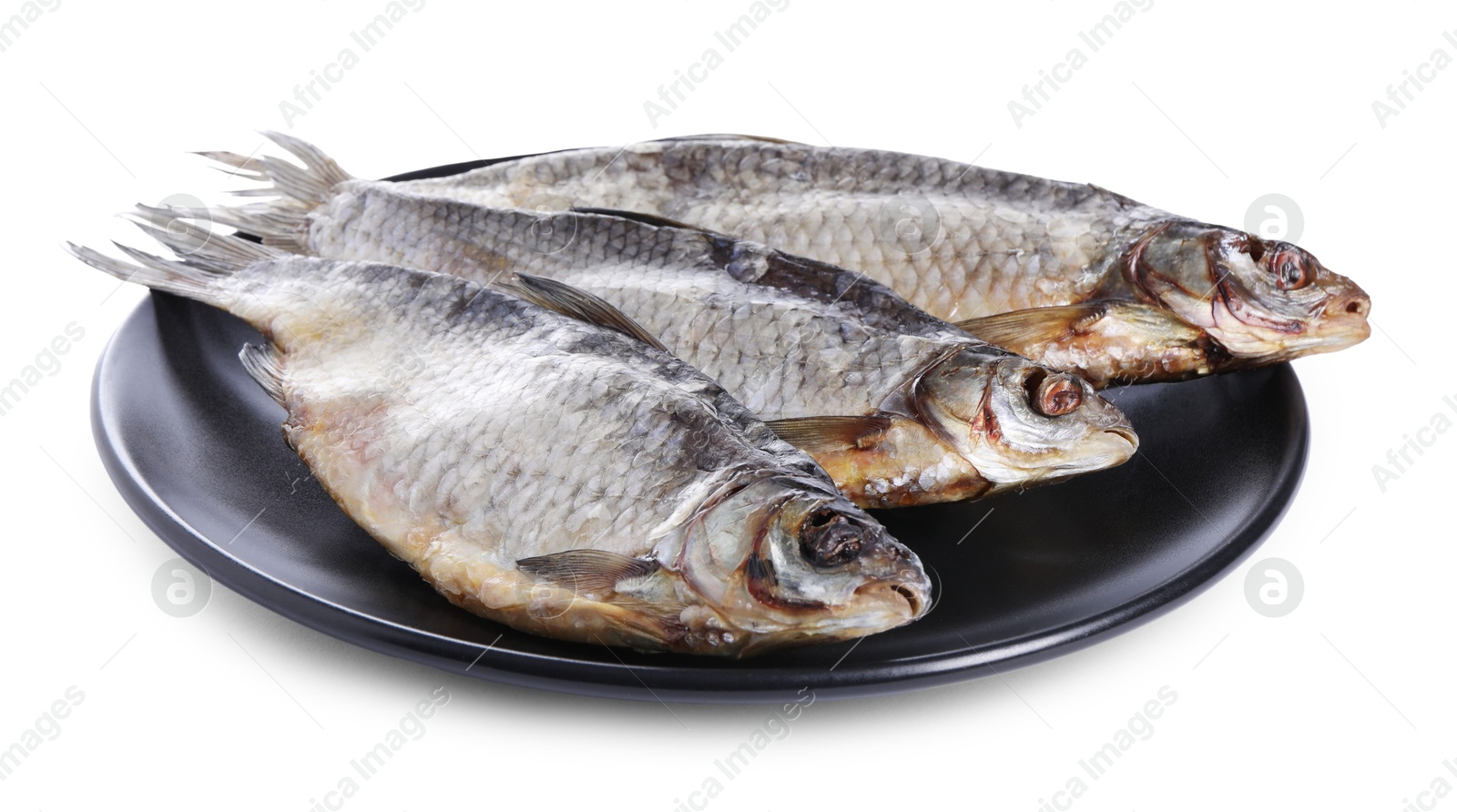 Photo of Dried salted roach fish isolated on white