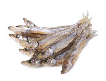 Photo of Dried salted smelt fish isolated on white