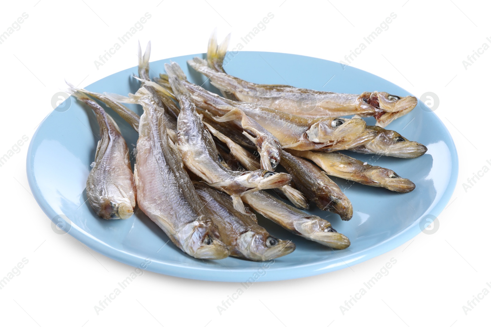 Photo of Dried salted smelt fish isolated on white