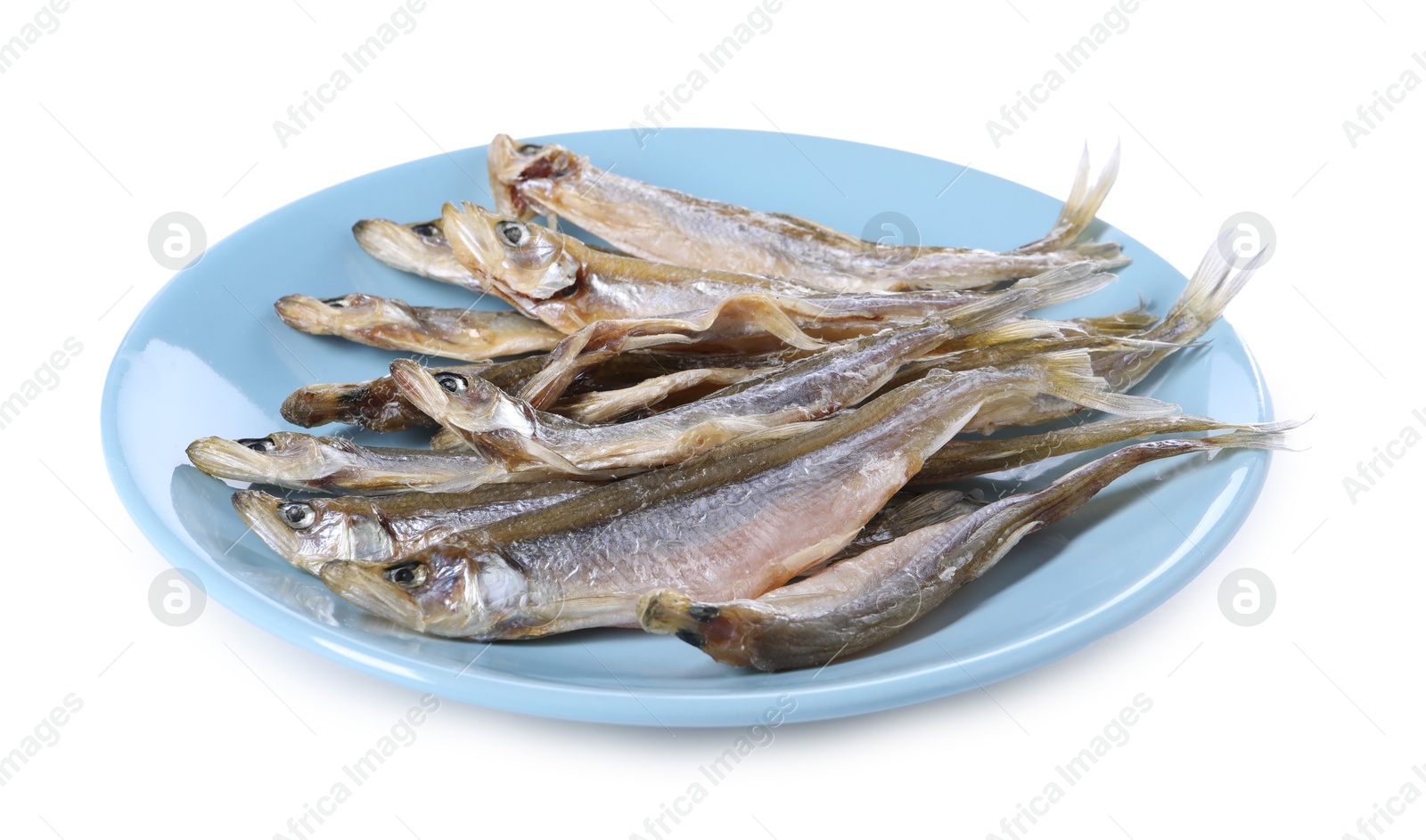 Photo of Dried salted smelt fish isolated on white