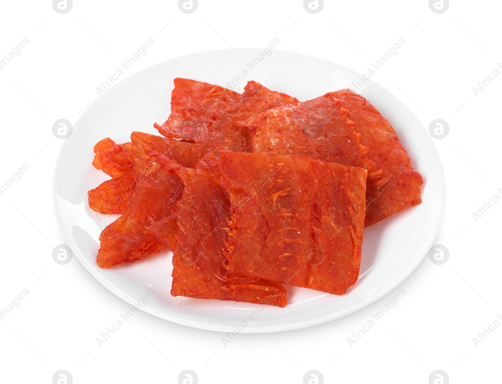 Photo of Dried spicy cod fillets isolated on white