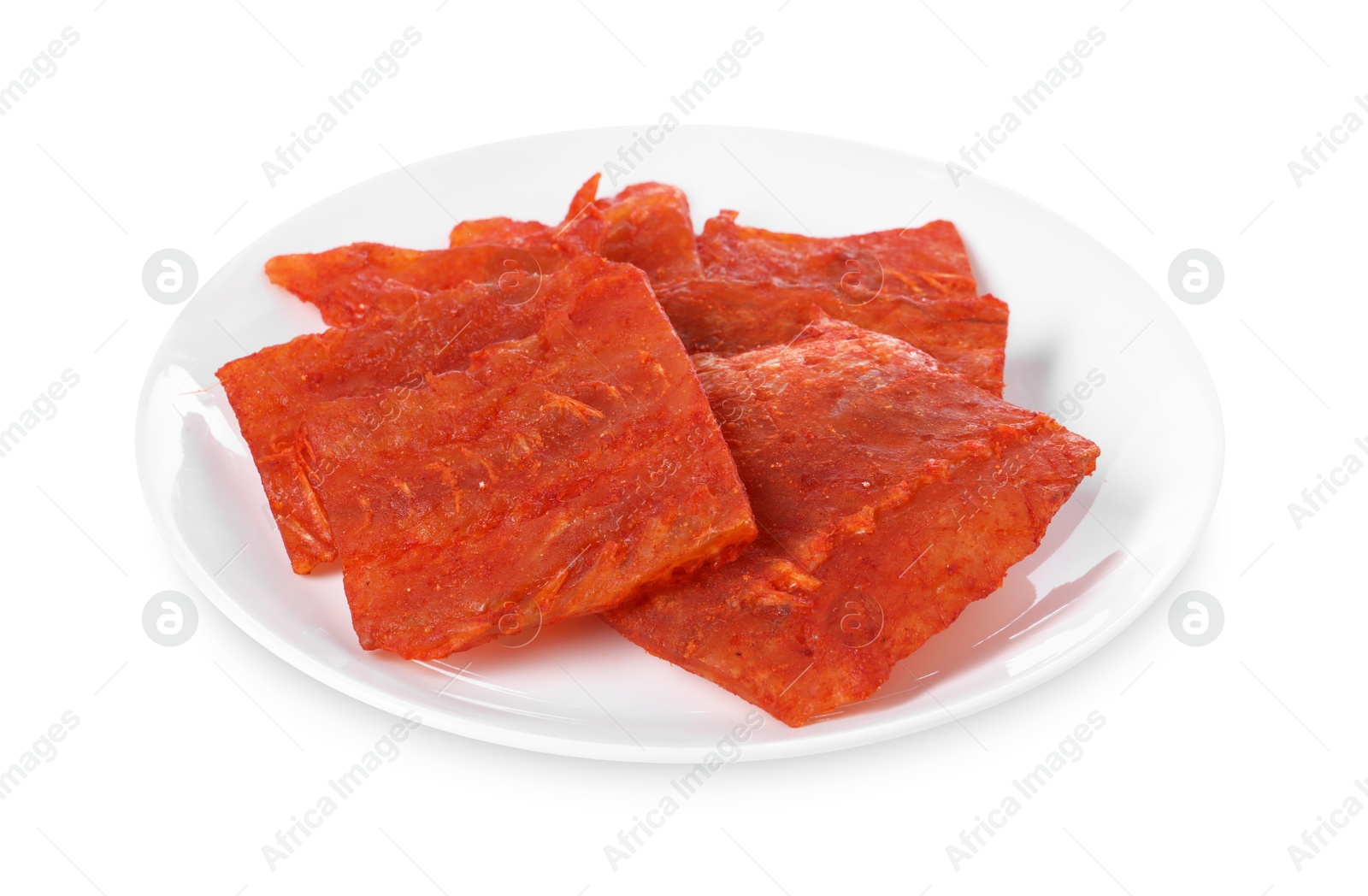 Photo of Dried spicy cod fillets isolated on white