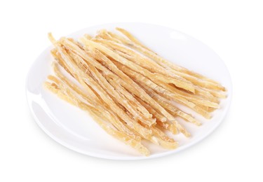 Dried shredded fish snack isolated on white