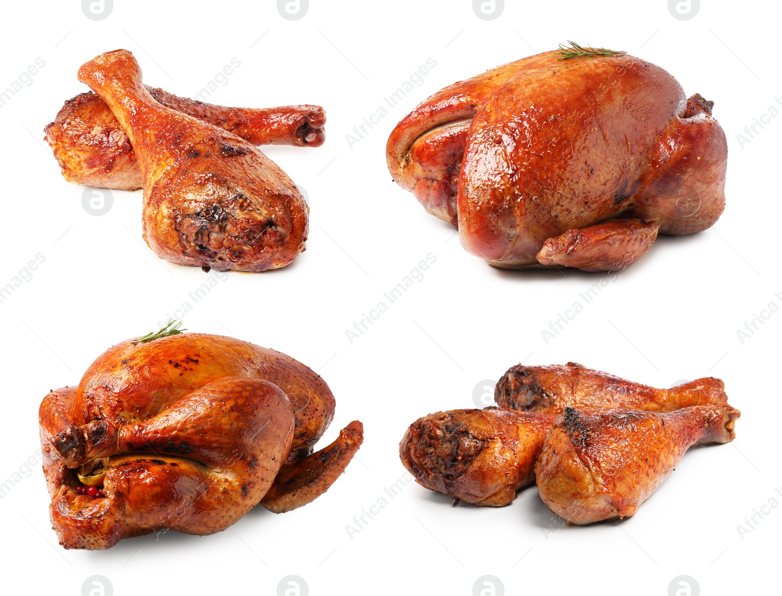 Image of Different delicious dishes of turkey on white background, set