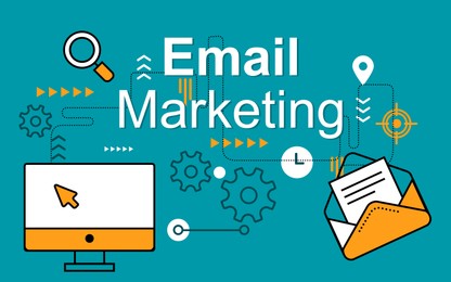 Illustration of Email marketing. Poster or website page with illustrations