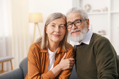 Portrait of happy elderly couple at home